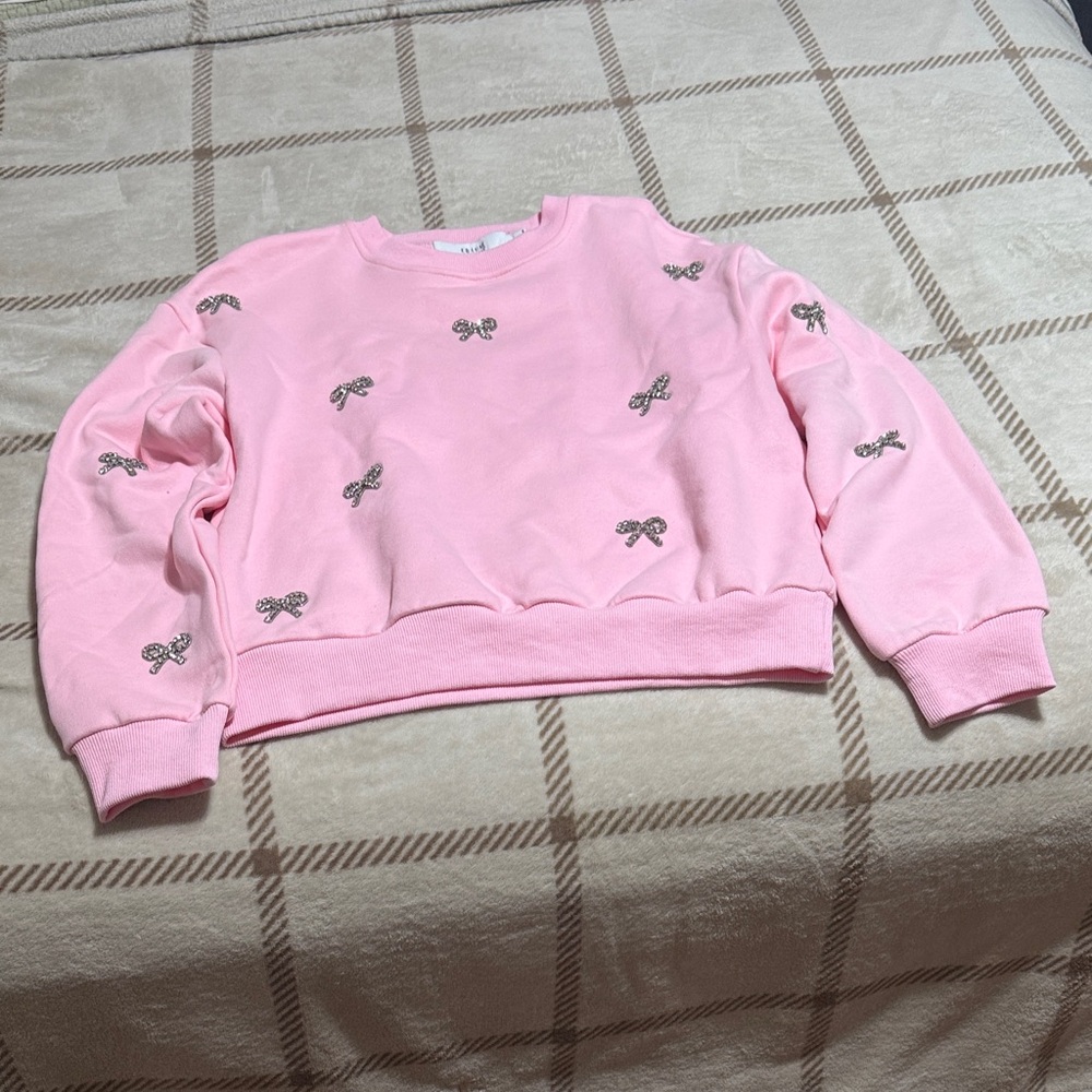 NWOT Tied Up Matter Pink Beaded Bow Sweatshirt